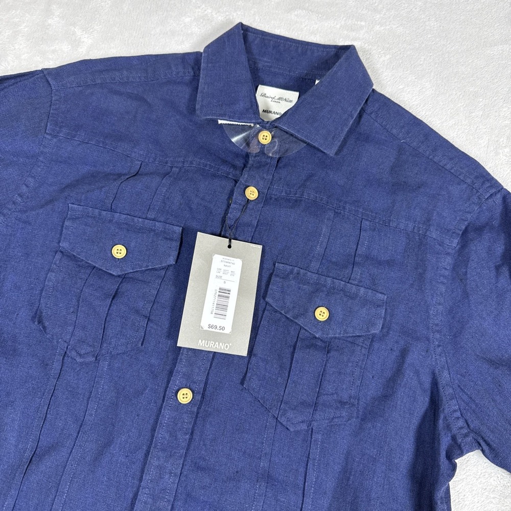 Baird McNutt Murano Short Sleeve Linen Shirt Sz Small Blue Plaid NWT$69